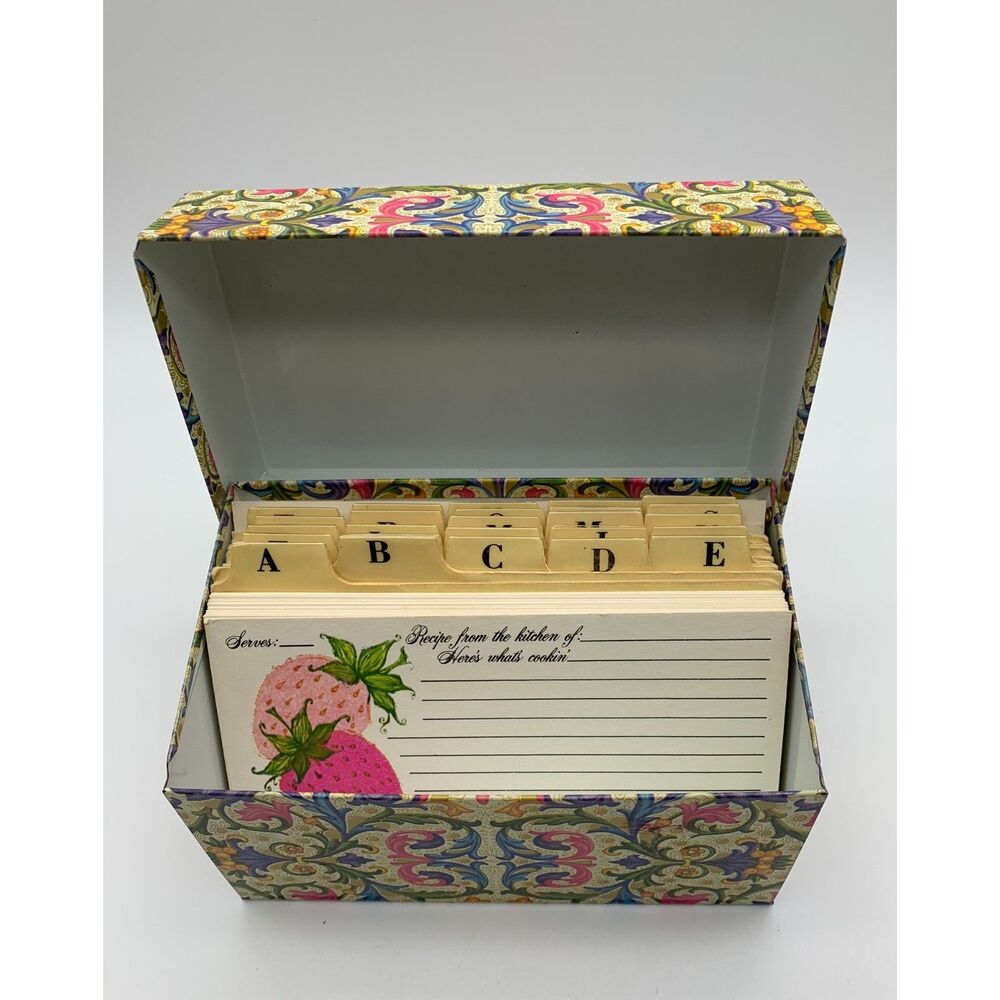Vintage Ohio Art Recipe Box Floral Scroll Index Cards Kitchen Organizer
